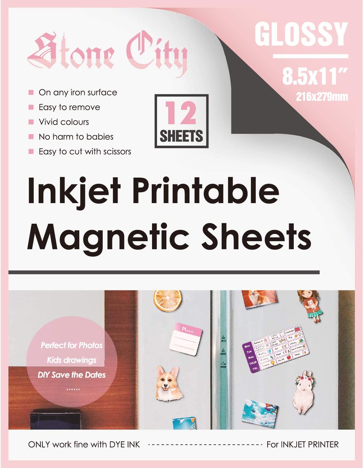 SVG Tuts | Stone City Printable Magnetic Sheets Non Adhesive Glossy Cuttable Magnet Paper 12Mil 8.5X11 for DIY Compatible with Inkjet Printer 12 Sheets