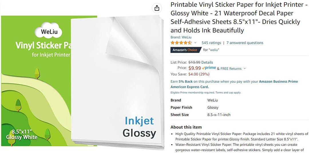 SVG Tuts | WeLiu Printable Vinyl Sticker Paper for Inkjet Printer - Glossy White